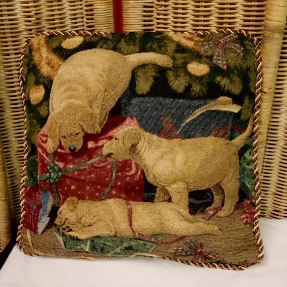 Vintage Christmas Tapestry Throw Pillow Lab Dog Animal Decor Sign Mia Lane 14" - Picture 8 of 9